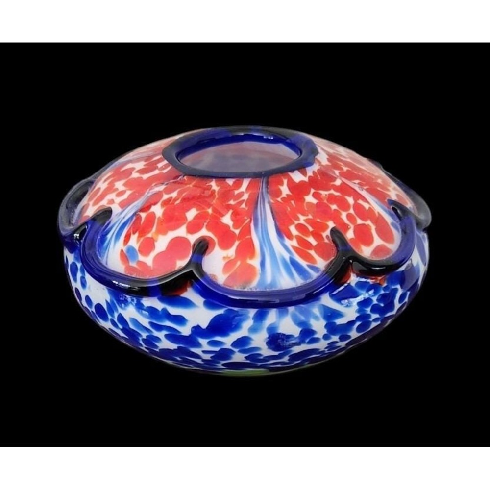 Vintage Murano Rose Bowl Summerso Belle Cobalt Blue White Green Red Art‎ Glass